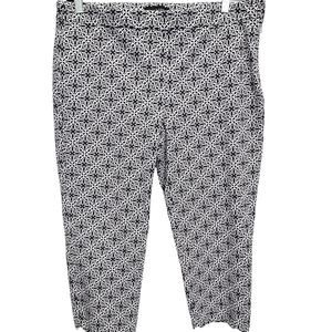 Talbots Chatham Cropped Pants Blue White High Rise Flat Front Side Zip Size 16